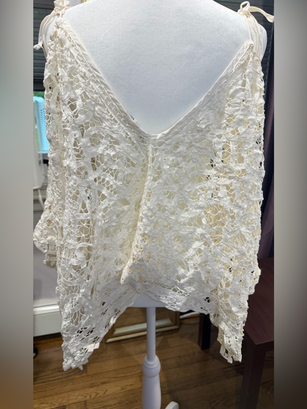 Free People Ivory Crochet Lace Tie-Shoulder Camisole